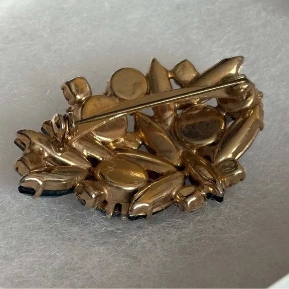 Blue Rhinestone Brooch Gold Tone Metal - Picture 4 of 6